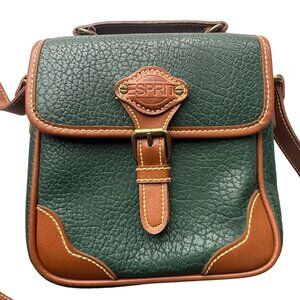 Esprit Vintage Pebbled Leather Crossbody Bag Green/Brown 7"x6"x3" Rare 1980s